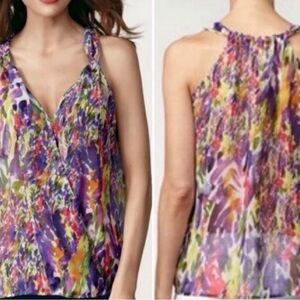 Cabi #730 Florals Petal Semi-sheer Faux Wrap Top M